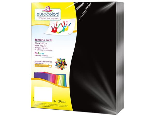 Papel cortado Eurocolors EC0014 tamaño Carta, 100 piezas. Color Negro.