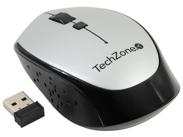 Mouse óptico inalámbrico TechZone TZ19MOU01-INA, Receptor USB. Color Plata.