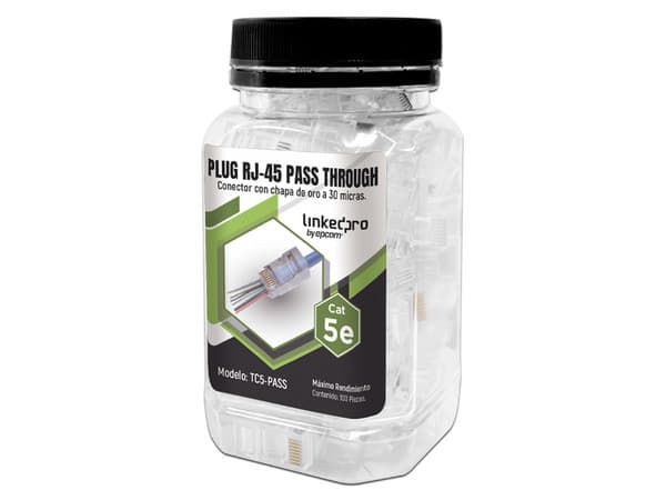 Plugs RJ-45 LinkedPro TC5-PASS, Cat 5e, bote con 100 piezas.