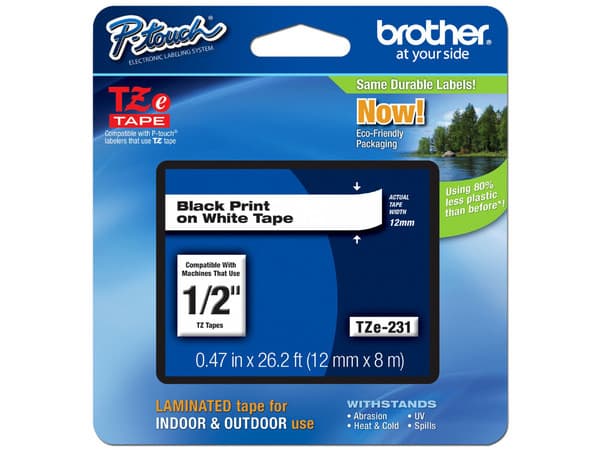 Cinta Negro-Blanco BROTHER TZE231 de 12mm, 8m, P-Touch.