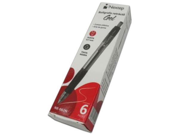 Bolígrafo Nextep de Gel, Retráctil, Mediano, Punta de 0.7mm, 6 pzas, Color Negro.