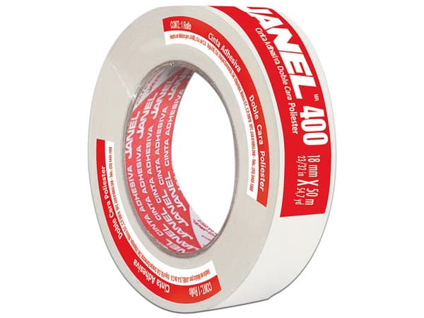 Cinta Adhesiva Janel 400, Doble capa poliéster, 18mm x 50m, 1 Pieza.
