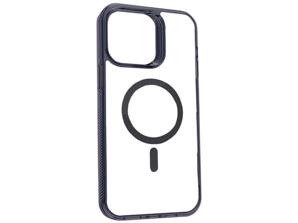 Funda protectora Tekku GStyle para iPhone 15 Plus, Compatible con MagSafe, Transparente con bordes negros.