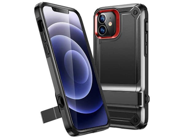 Funda de uso Rudo ESR Machina para iPhone 12 y 12 Pro, Protección de grado Militar, Soporte Ajustable. Color Negro.