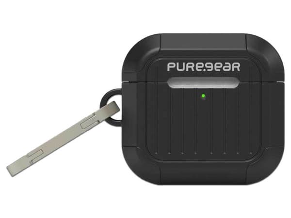 Funda Protectora PUREGEAR, Para AirPods 4ta Generación, Con Carabinero, Compatible Con Carga Inalámbrica, Color Negro.