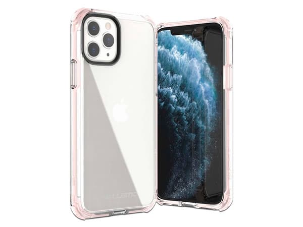 Funda protectora transparente Ballistic Bshock X90 para iPhone 11 Pro Max. Borde Color Rosa.
