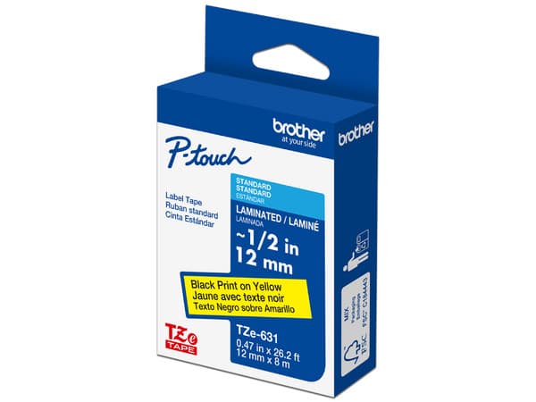 Cinta Laminada Brother TZE631G, Estandar, 12mm x 8m, Cinta Amarilla.