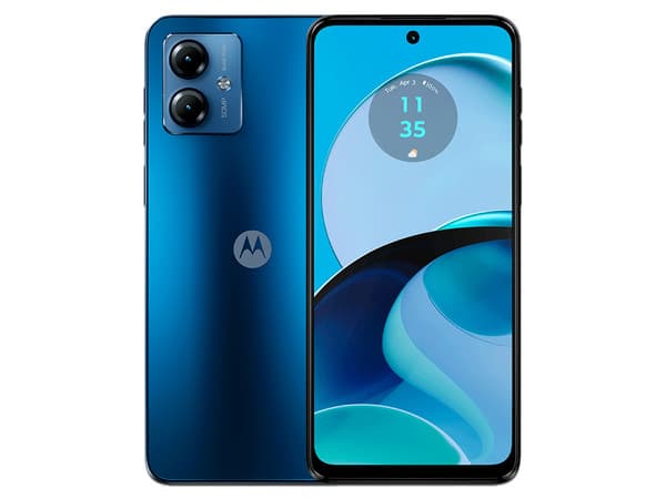 Smartphone Motorola Moto G14: 
Procesador UNISOC T616 Octa Core (hasta 2.0 GHz), 
Memoria RAM de 4GB, Almacenamiento de 128GB, 
Pantalla LED Multi-Touch de 6.5" FHD+, 
Bluetooth 5.0, Wi-Fi, 
Cámara principal de 50MP, 
Android 13. Color Azul.