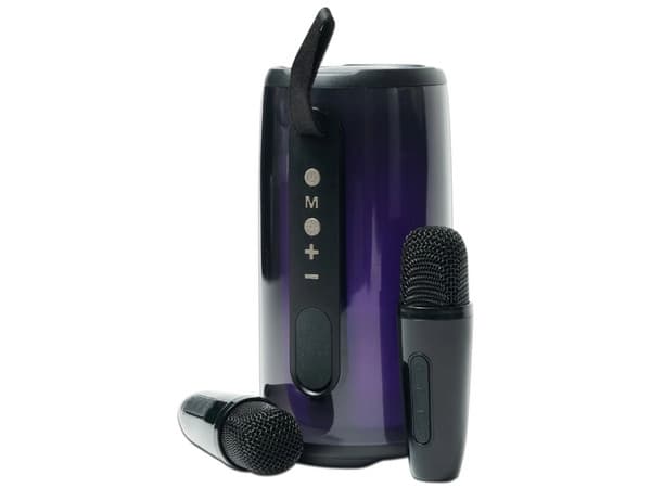 Bocina inalámbrica RGB Perfect Choice Cosmo, con 2 micrófonos inalámbricos, sonido potente y diseño portátil, modelo PC-113287.