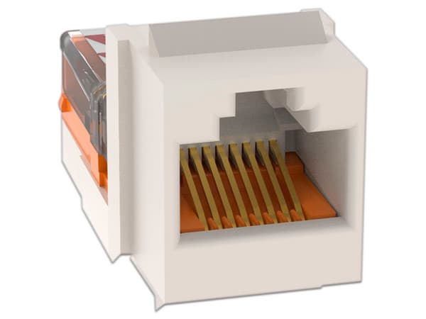 Conector Jack Estilo Leadframe Panduit NK5E88MWHY Tipo Keystone, Cat5e, 8 posiciones y 8 cables, Color Blanco.