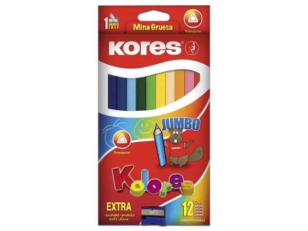 Colores Triangulares Kores Jumbo, 5 mm, 12 Piezas.