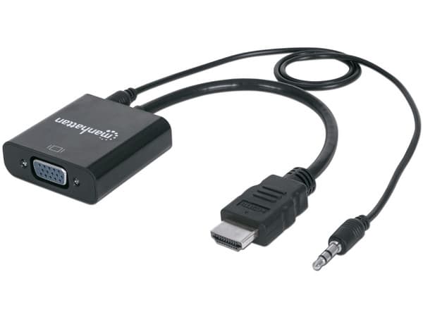 Convertidor Manhattan HDMI/3.5mm a VGA de 2.5m. Color Negro.