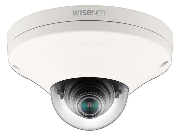 Cámara de vigilancia tipo Domo Hanwha WiseNet XNV-6011 de 2MP, Lente fijo de 2.8mm, Ranura Memoria SD (hasta 256GB), IP66, IK10, PoE.