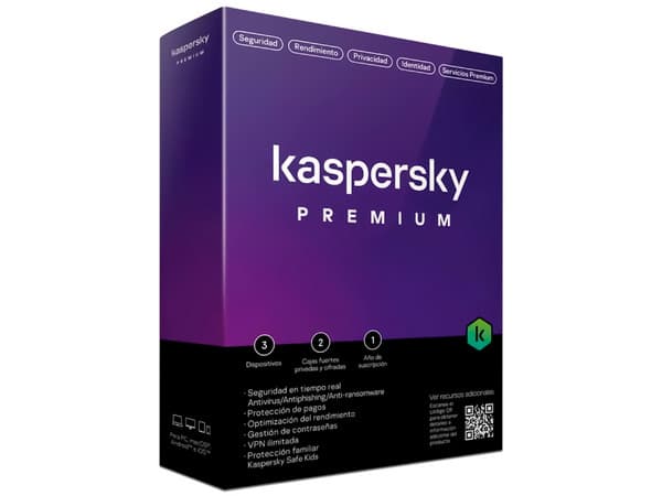 Antivirus Kaspersky Premium, 3 Dispositivos, 1 Año.