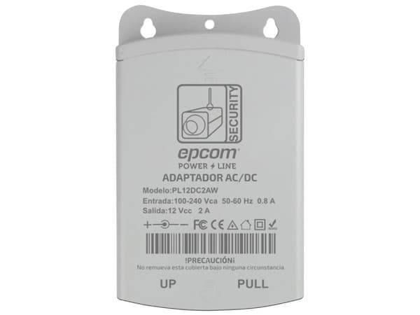 Fuente de Poder para Exterior Epcom PL12DC2AW de 2A, 12 VCD, Con espacio para conexiones de conectores BNC y transceptores. Color Blanco