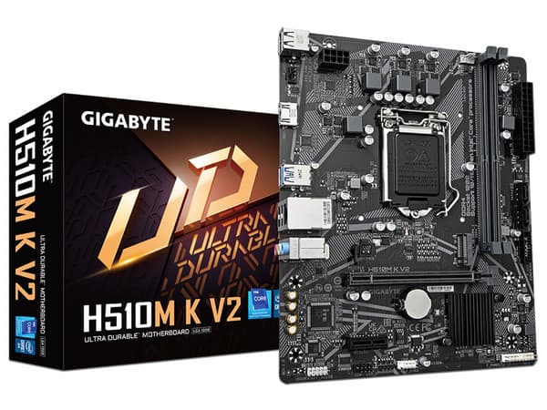 T. Madre GIGABYTE H510M K V2, Chipset Intel H470,
Soporta: Intel 10ma y 11va Generación, Socket 1200,
Memoria: DDR4 3200/2666/2133 MHz, 64GB Máx,
Integrado: Audio HD, Red,
USB 3.2, SATA 3.0, M.2
Micro-ATX, Ptos: 1xPCIE3.0x16 y 1xPCIEx1.