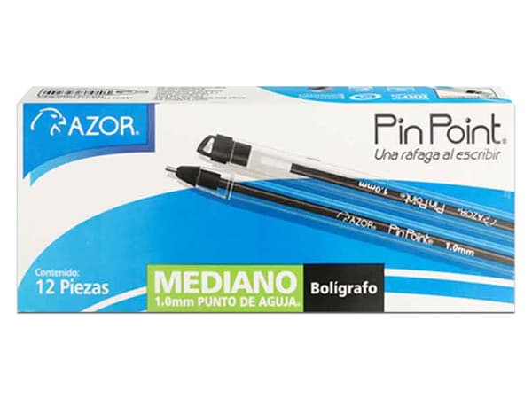 Bolígrafo Azor Pin Point, Punta mediana, Color Negro, 12 piezas.