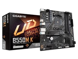 T. Madre Gigabyte B550M K, Chipset AMD B550,Soporta: AMD Ryzen 3ra, 4ta y 5ta Generación, Socket AM4,Memoria: DDR4 4733/3866/2133 MHz, 128GB Max,Integrado: Audio HD, Red, USB 3.0,SATA 3.0, M.2,Micro-ATX, Ptos: PCIE 4.0 x16, PCIE 3.0 x1 - imagen 1