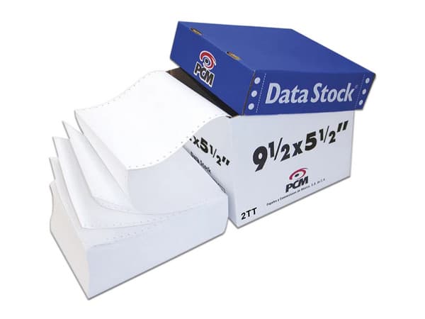 Papel PCM Data Stock, 9.5" x 5.5",  2 tantos con 3000 hojas, color Blanco.